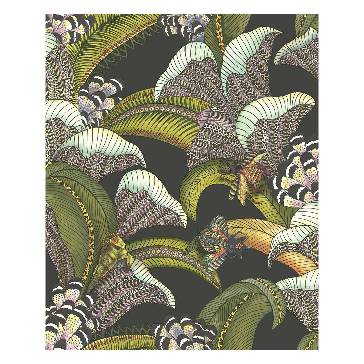 119/1002-CS HOOPOE LEAVES OLIVE BLACK COLE & SON Wallpaper