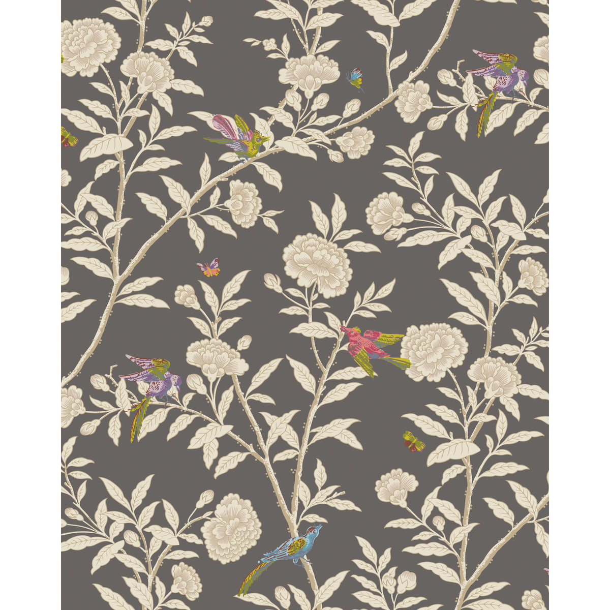 127/4019-CS COLE & SON ROSEBERRY WITH BIRDS CHARCOAL