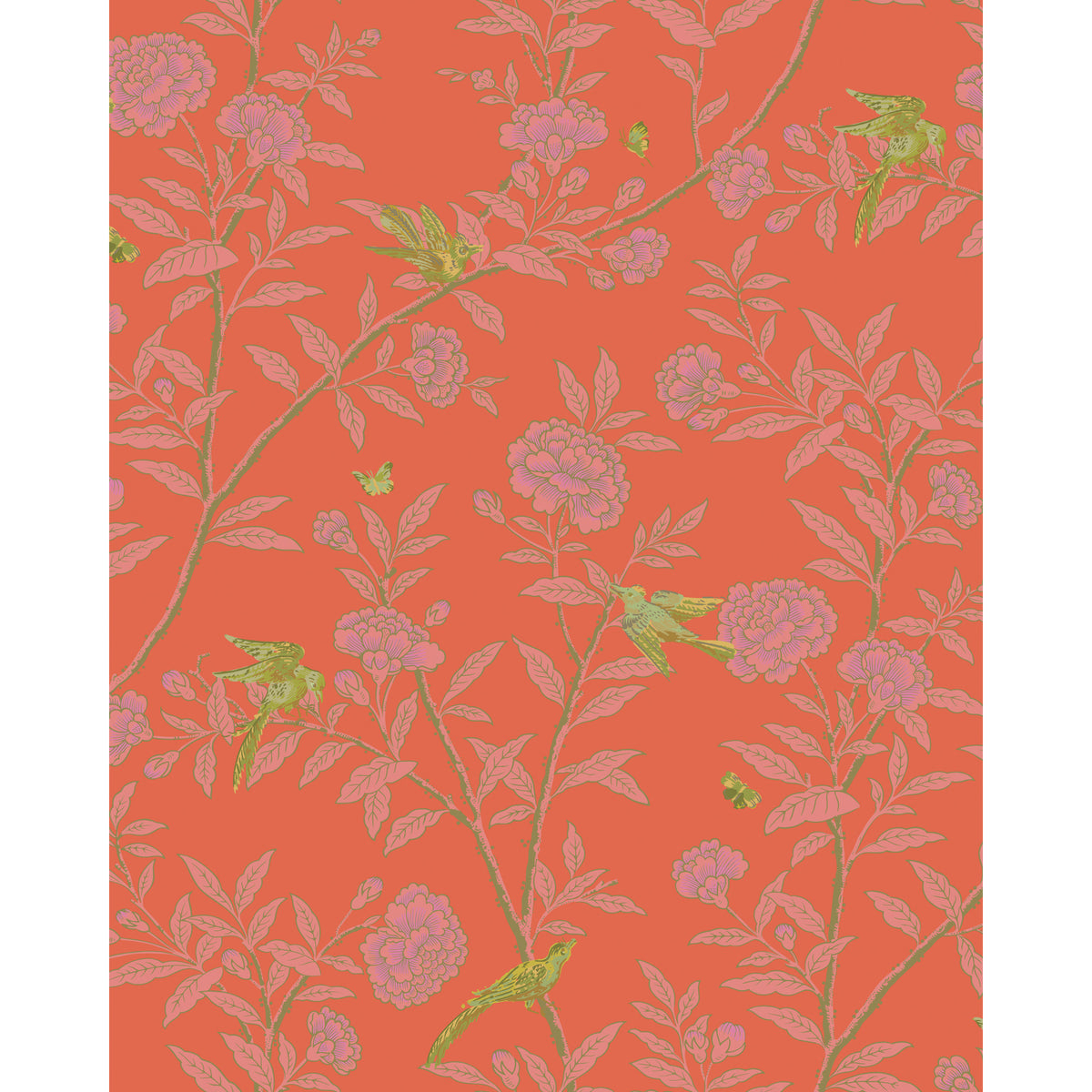 127/4021-CS COLE & SON ROSEBERRY WITH BIRDS VERMILLION