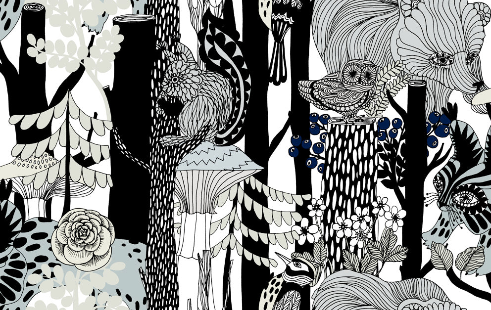 23341X Marimekko Marimekko Vol. 5 Wallpaper Pikkuveljekset Ebony and Steel Gray