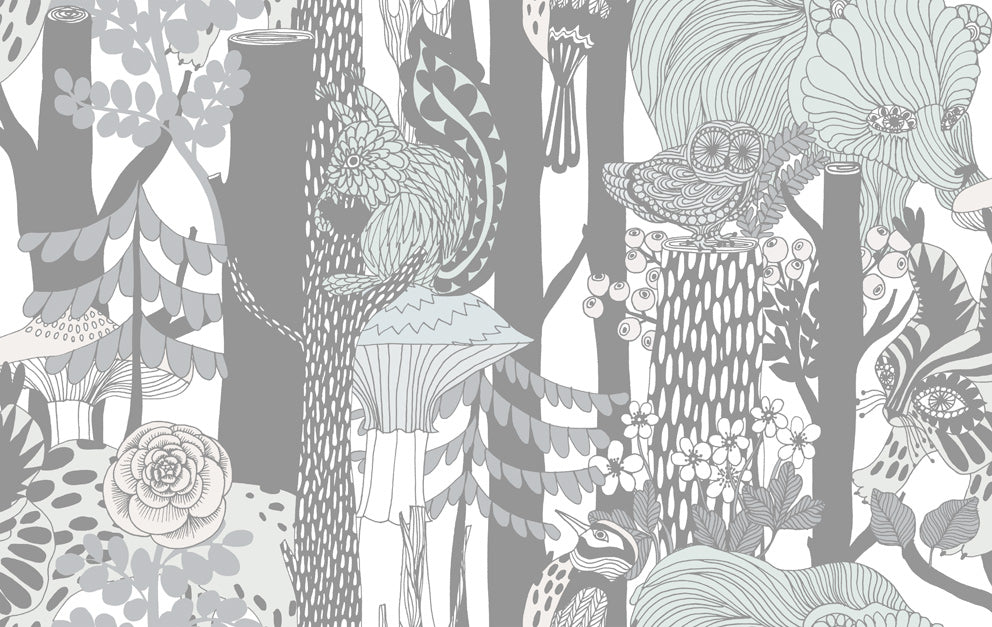 23342X Marimekko Marimekko Vol. 5 Wallpaper Pikkuveljekset Mint and Charcoal