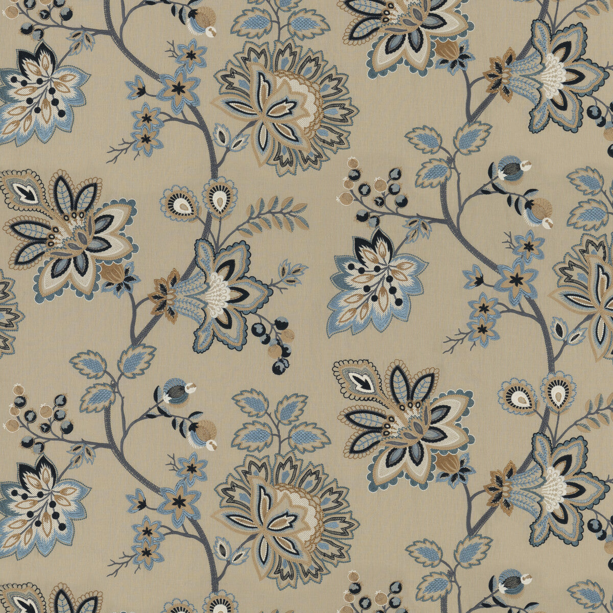 BF10924-1 BURFORD EMBROIDERY BLUE G P & J BAKER Fabrics Drapery Upholstery