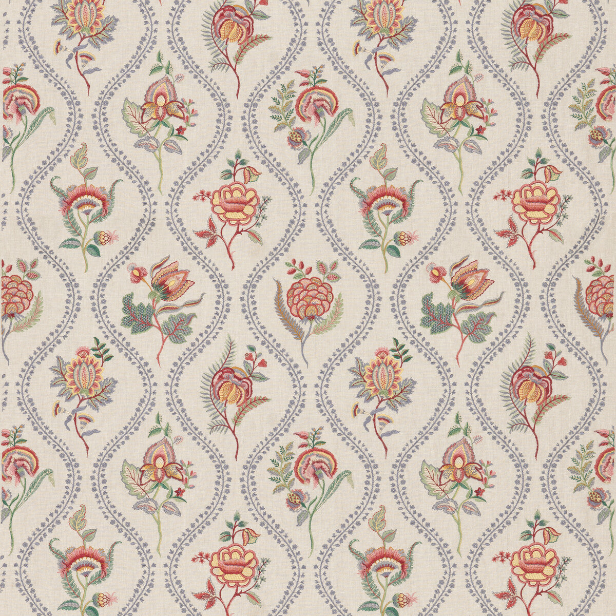 BF11025-1 BURFORD EMBROIDERY BLUE/RED G P & J BAKER DRAPERY