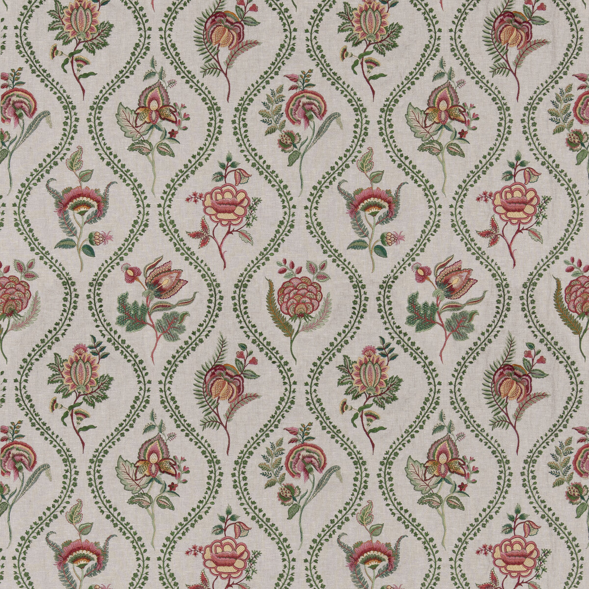 BF11025-5 BURFORD EMBROIDERY EMERALD/RED G P & J BAKER DRAPERY