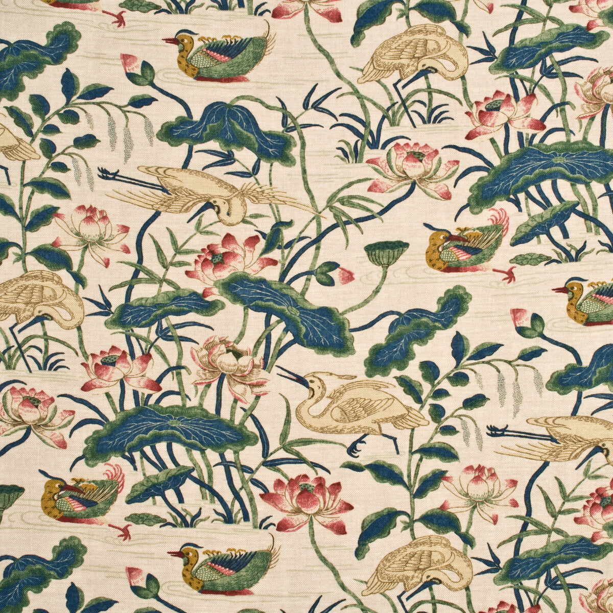 BP10307-2 HERON & LOTUS FLOWER INDIGO/PINK G P & J BAKER DRAPERY