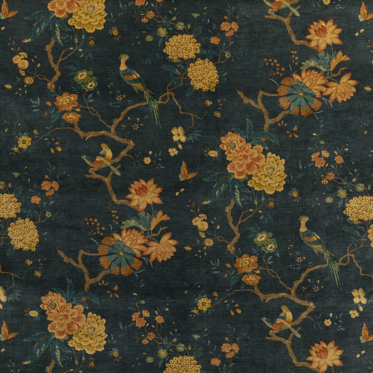BP10818-2 ORIENTAL BIRD VELVET TEAL G P & J BAKER Fabrics Drapery Upholstery