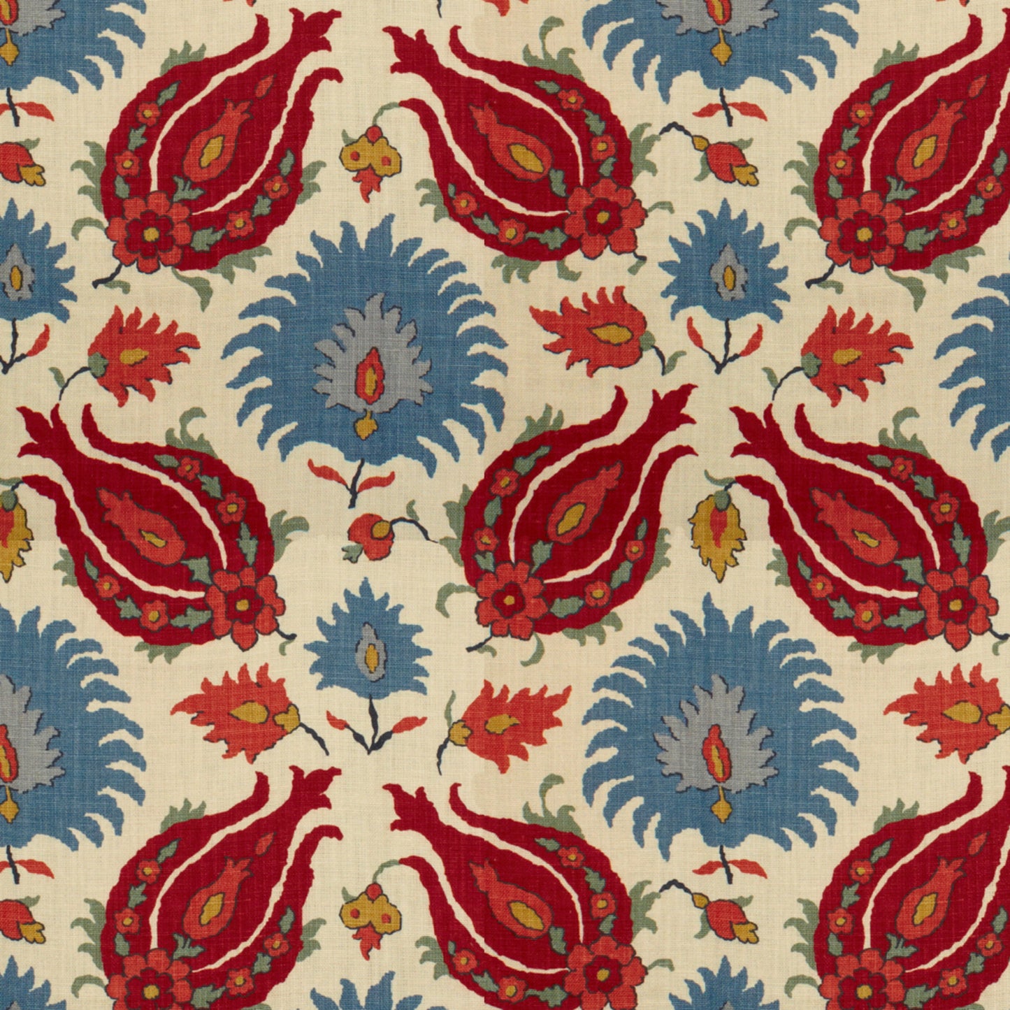 BR-700020-176 KASHMIRI LINEN PRINT POMEGRANATE/BLUE BRUNSCHWIG & FILS