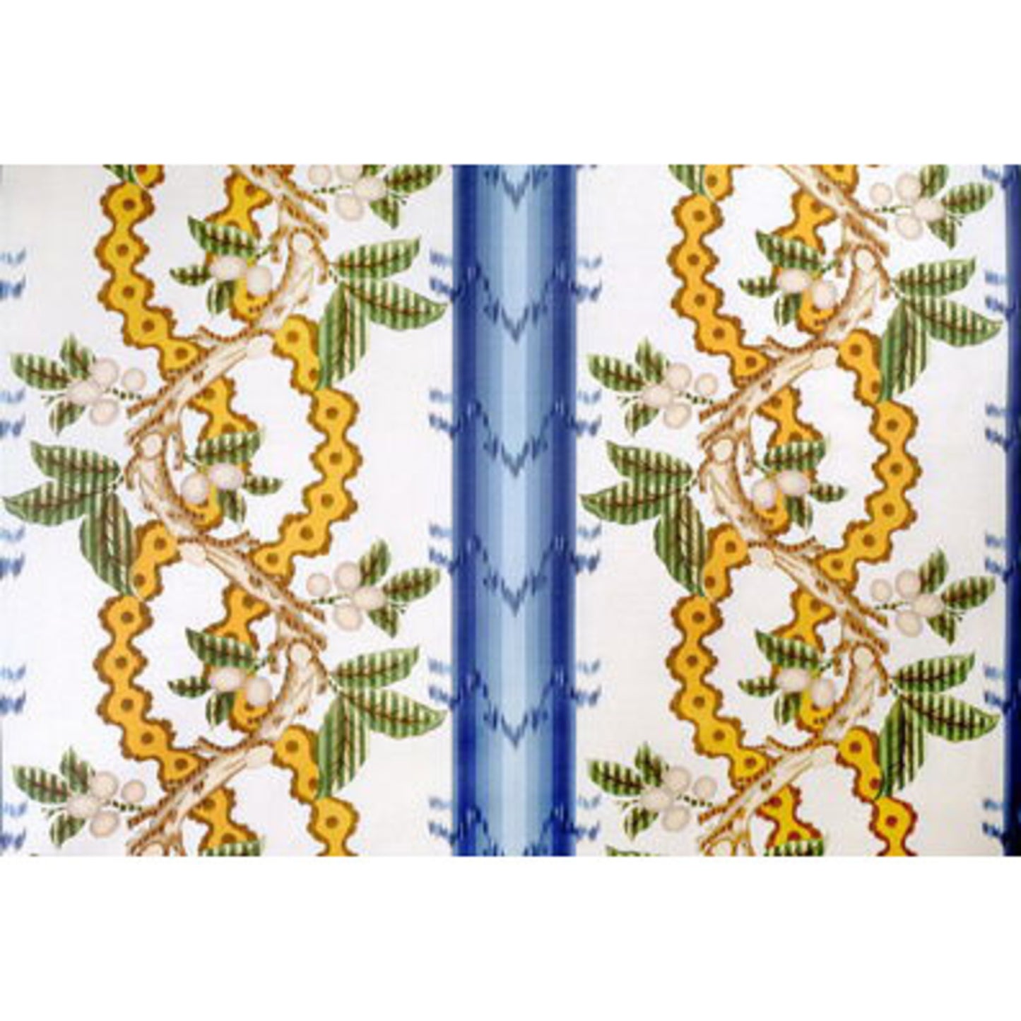 BR-79510-247 JOSSELIN COTTON AND LINEN PRINT LAGOON AND OCHRE BRUNSCHWIG & FILS