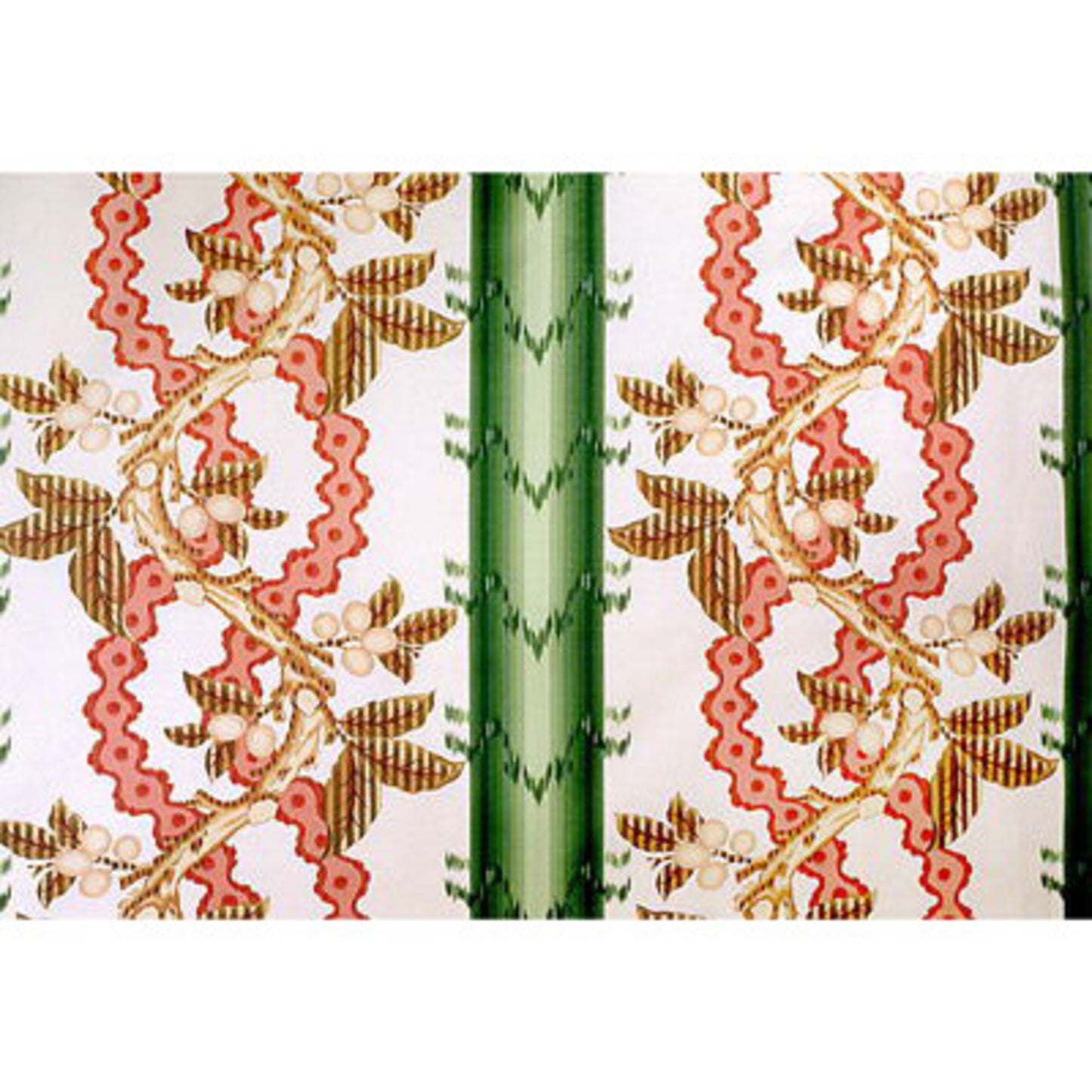 BR-79510-449 JOSSELIN COTTON AND LINEN PRINT CYPRESS AND CORAL BRUNSCHWIG & FILS