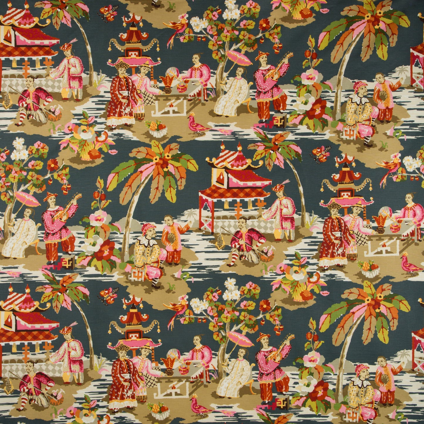 BR-79601-117 XIAN LINEN & COTTON PRINT GREY/PINK BRUNSCHWIG & FILS