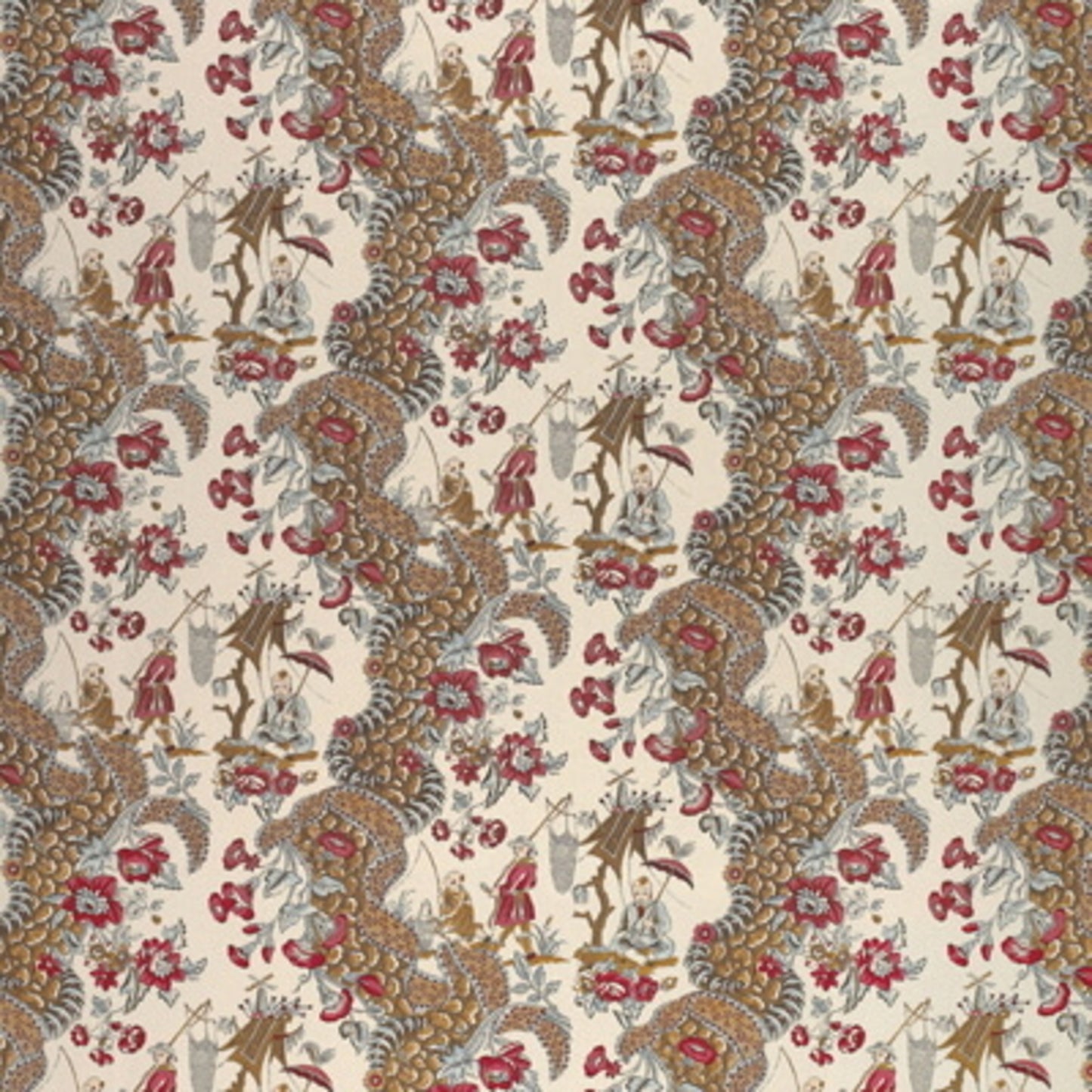 BR-79657-222 LES PECHEURS COTTON PRINT C RIMSON WITH BLUE BRUNSCHWIG & FILS