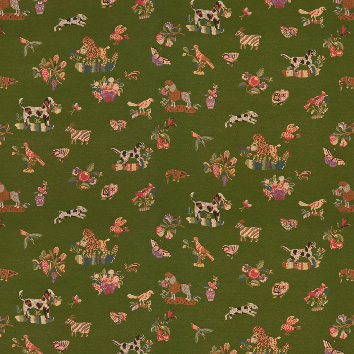 BR-89477-428 ANIMALITOS WOVEN TAPESTRY PATIO GREEN BRUNSCHWIG & FILS