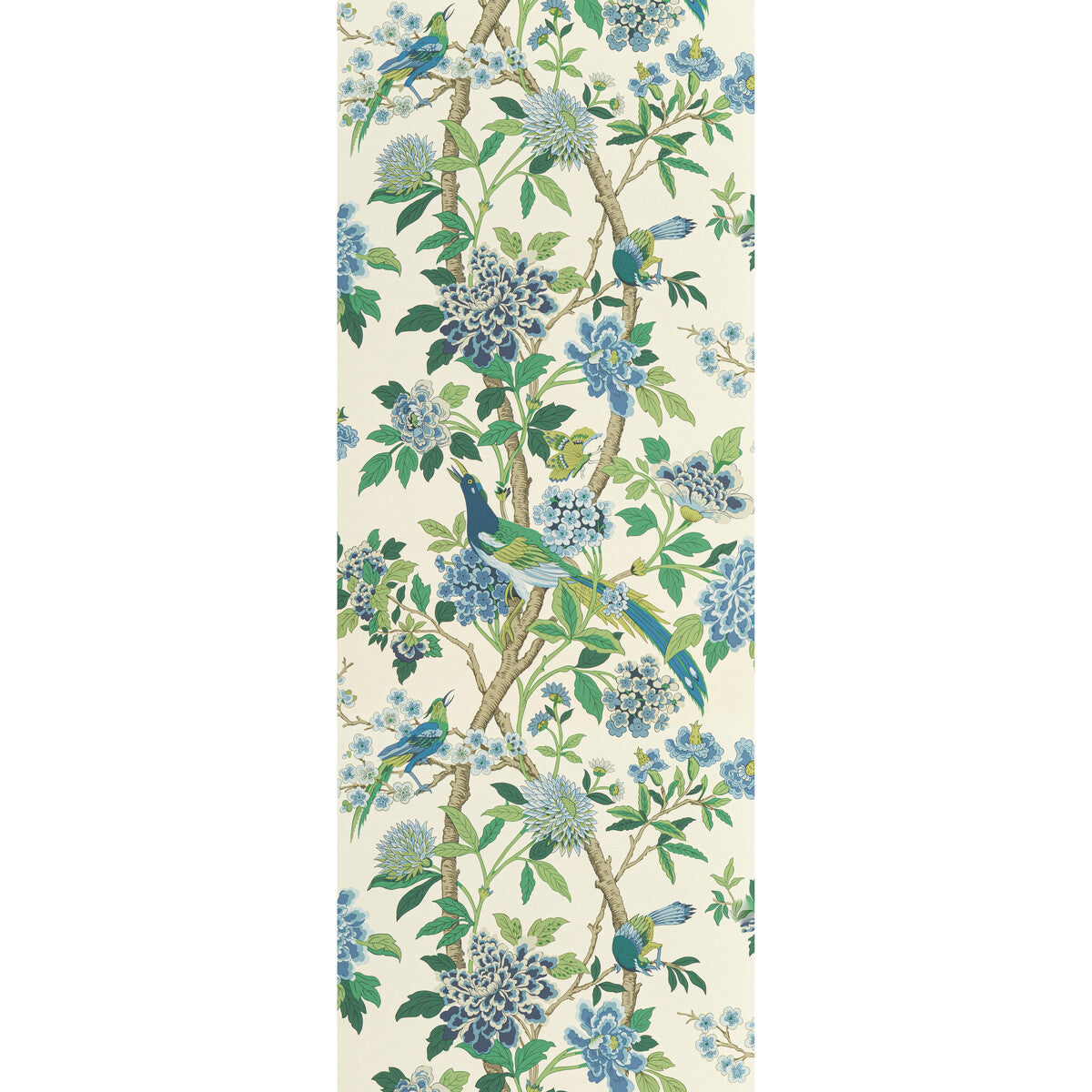 BW45091-1 HYDRANGEA BIRD EMERALD/BLUE G P & J BAKER Wallpaper
