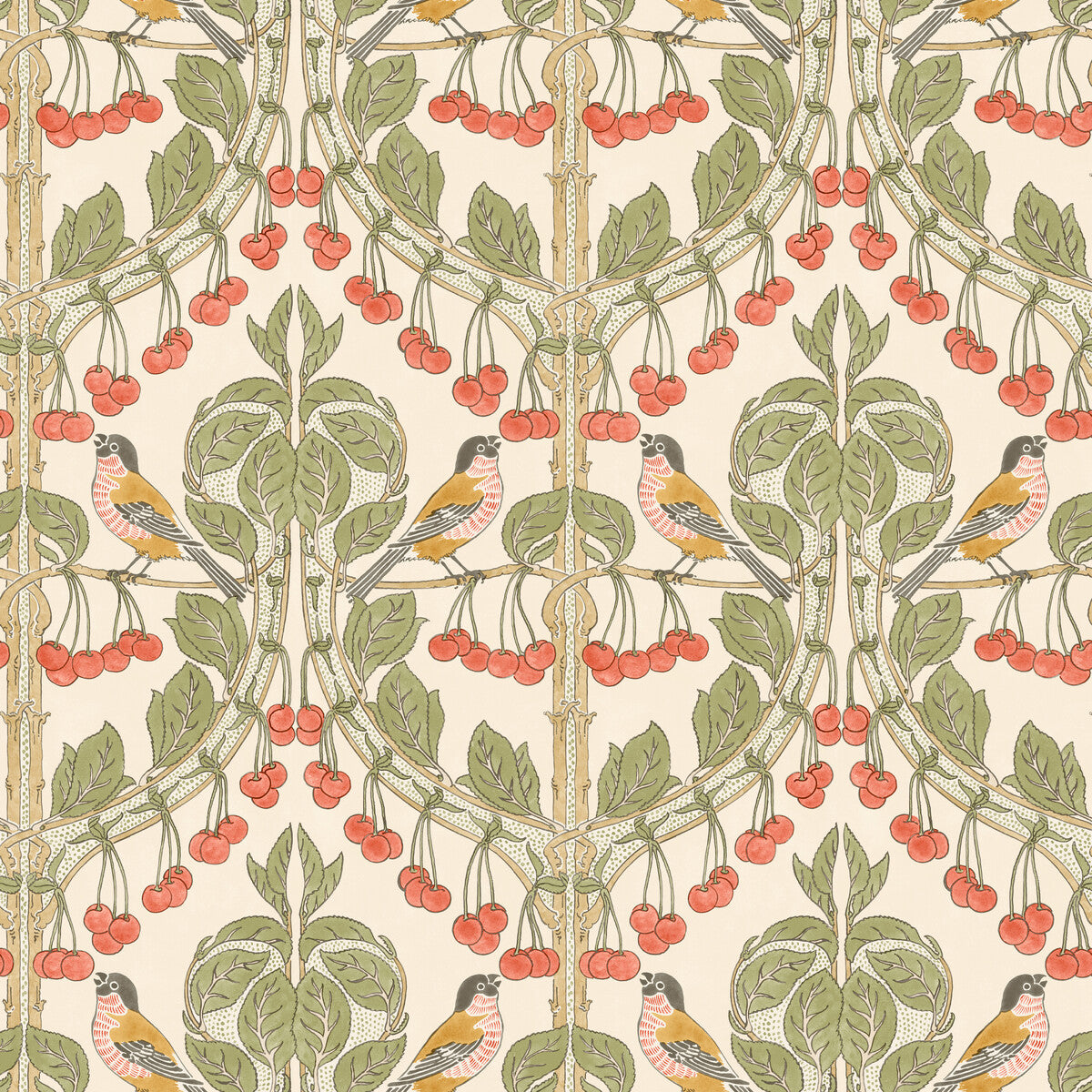 BW45100-1 BIRDS & CHERRIES RED/GREEN G P & J BAKER Wallpaper
