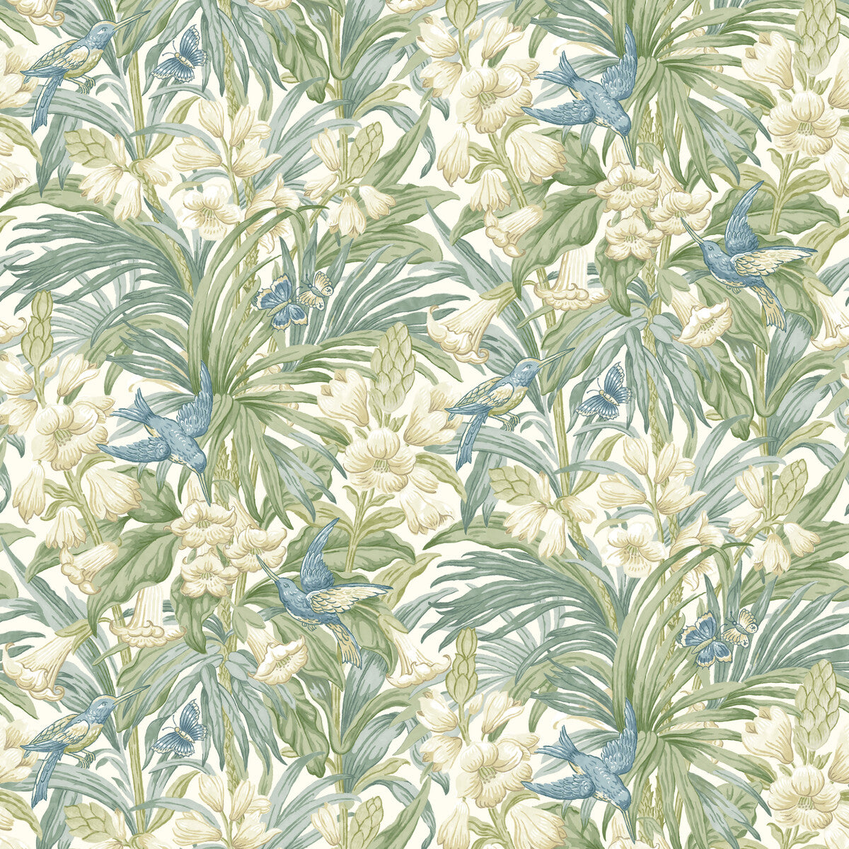 BW45103-2 TRUMPET FLOWERS BLUE/GREEN G P & J BAKER Wallpaper