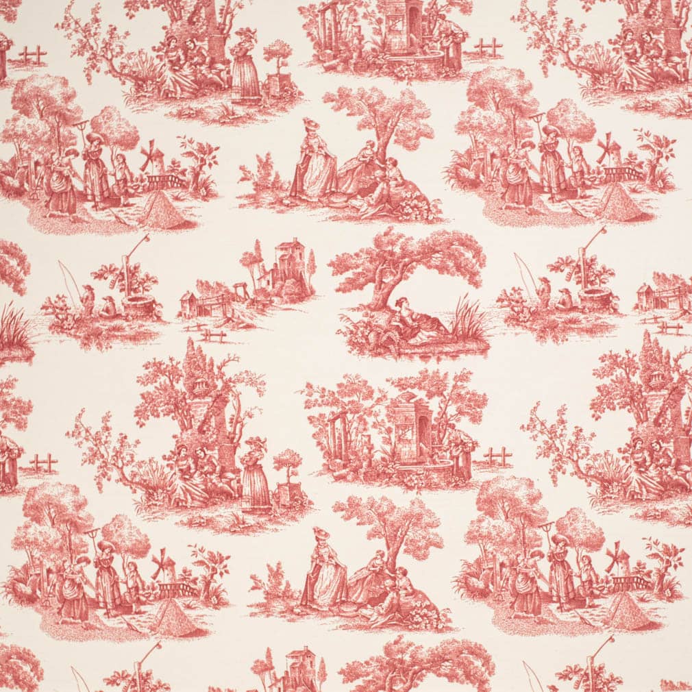 CB700-563 Toile Red & Burgundy Charlotte Fabrics Linen,Prints