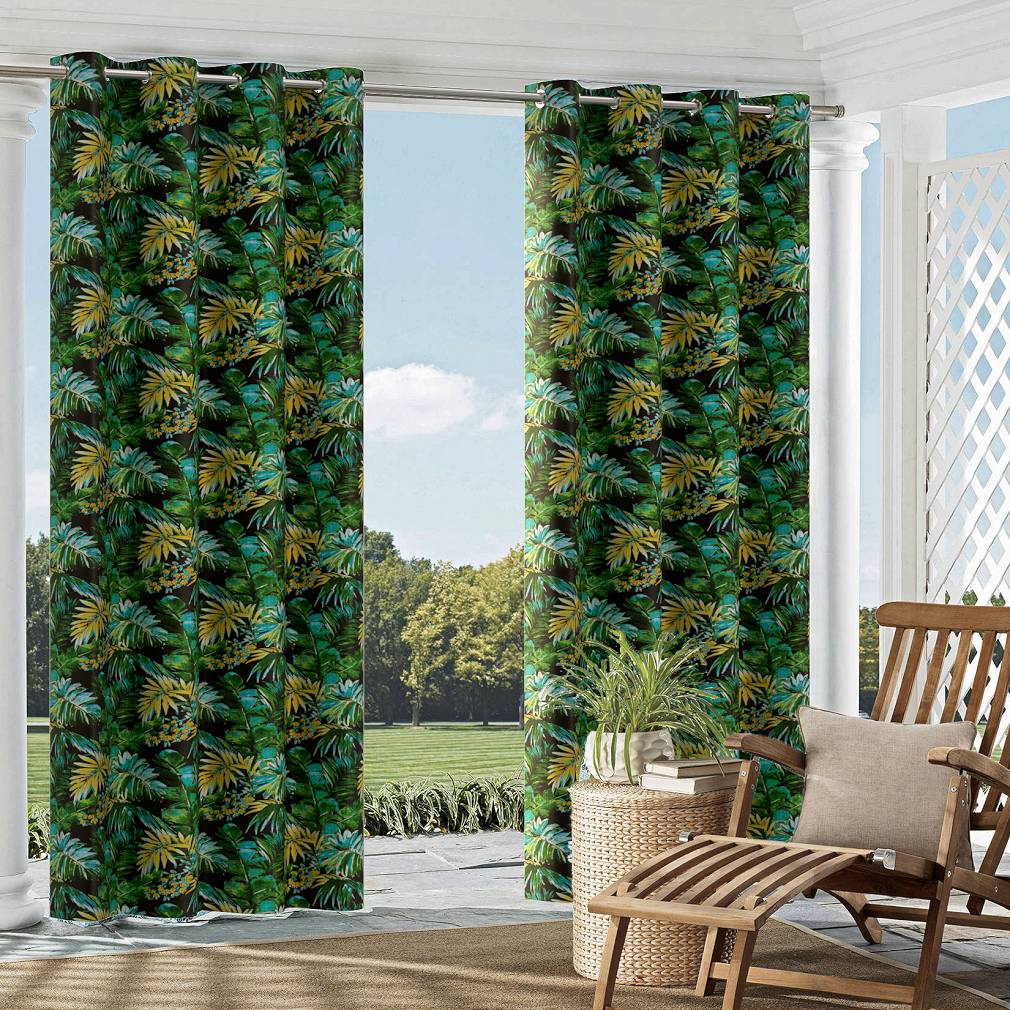 D1687 Leaves,Tropical & Botanical Caracas Black,Green Charlotte Fabrics