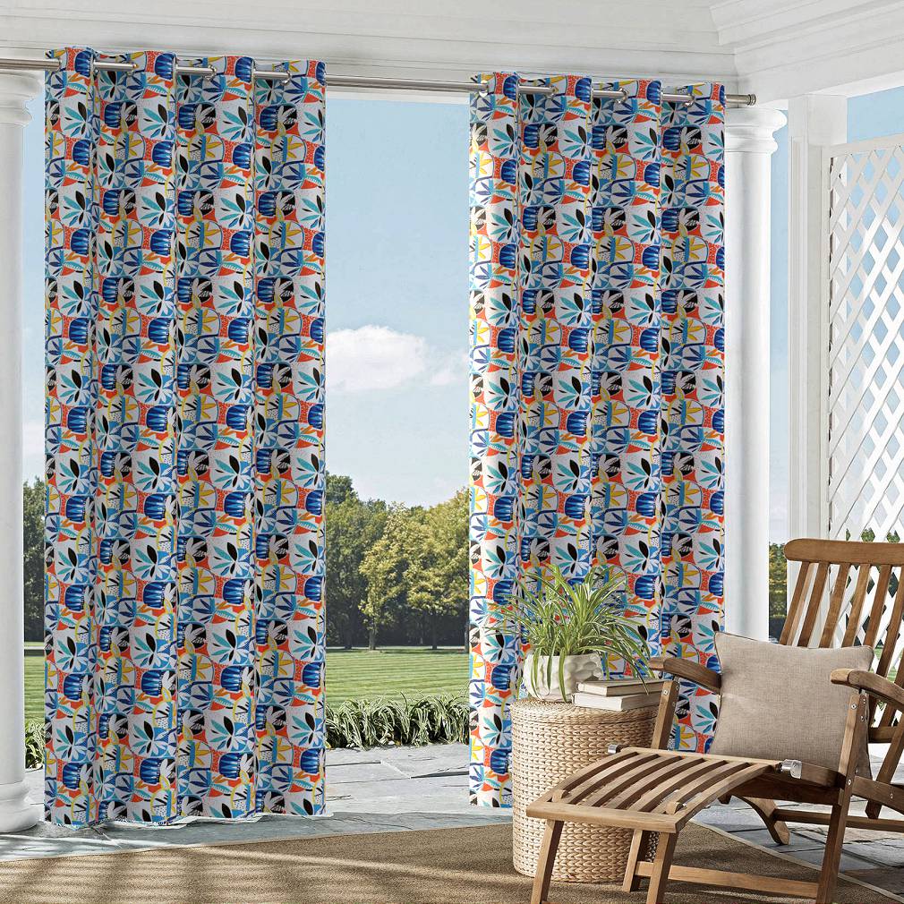 D1691 Abstract & Geometric Grenada Blue,Coral & Peach Charlotte Fabrics