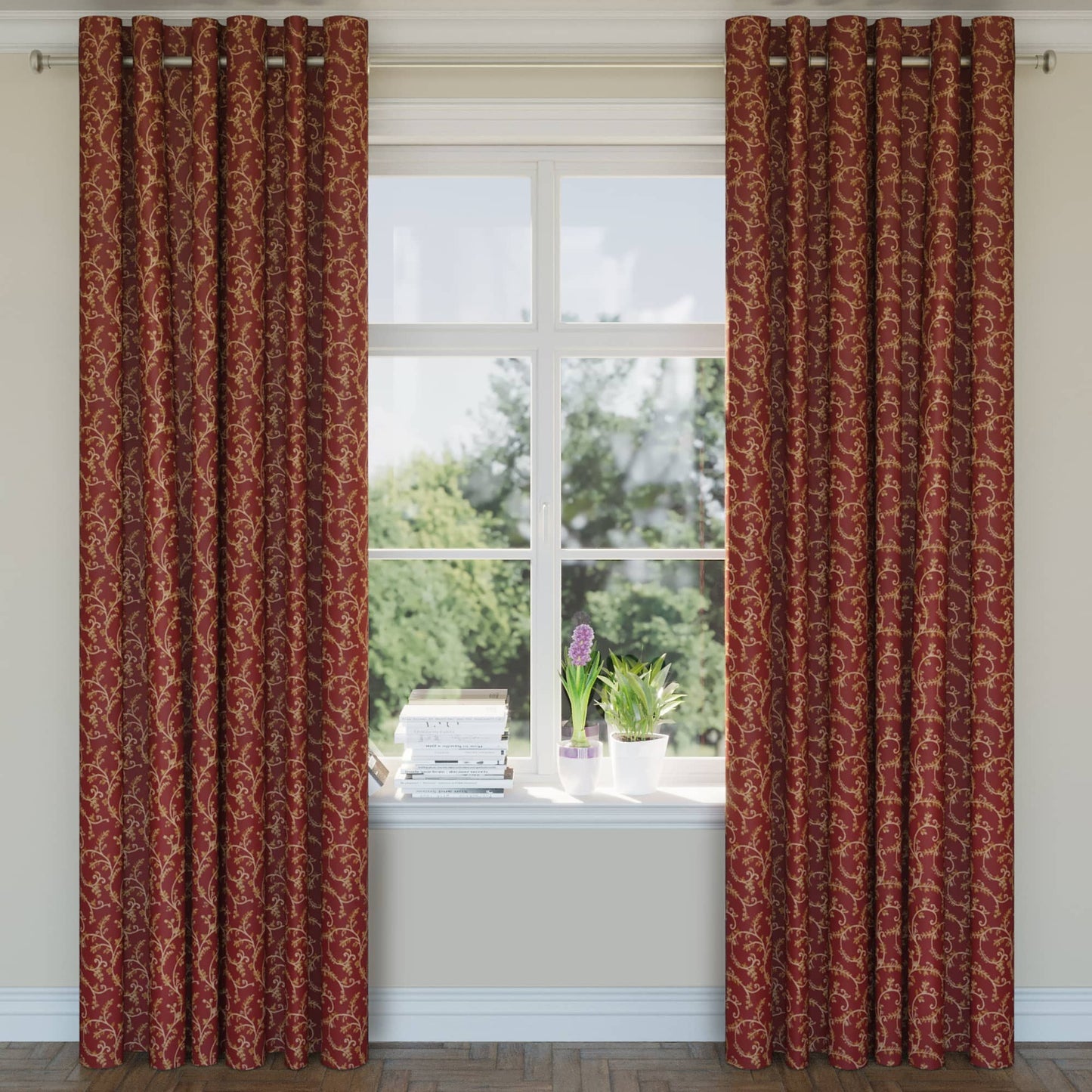D1808 Leaves Currant Nicolette Red & Burgundy Charlotte Fabrics