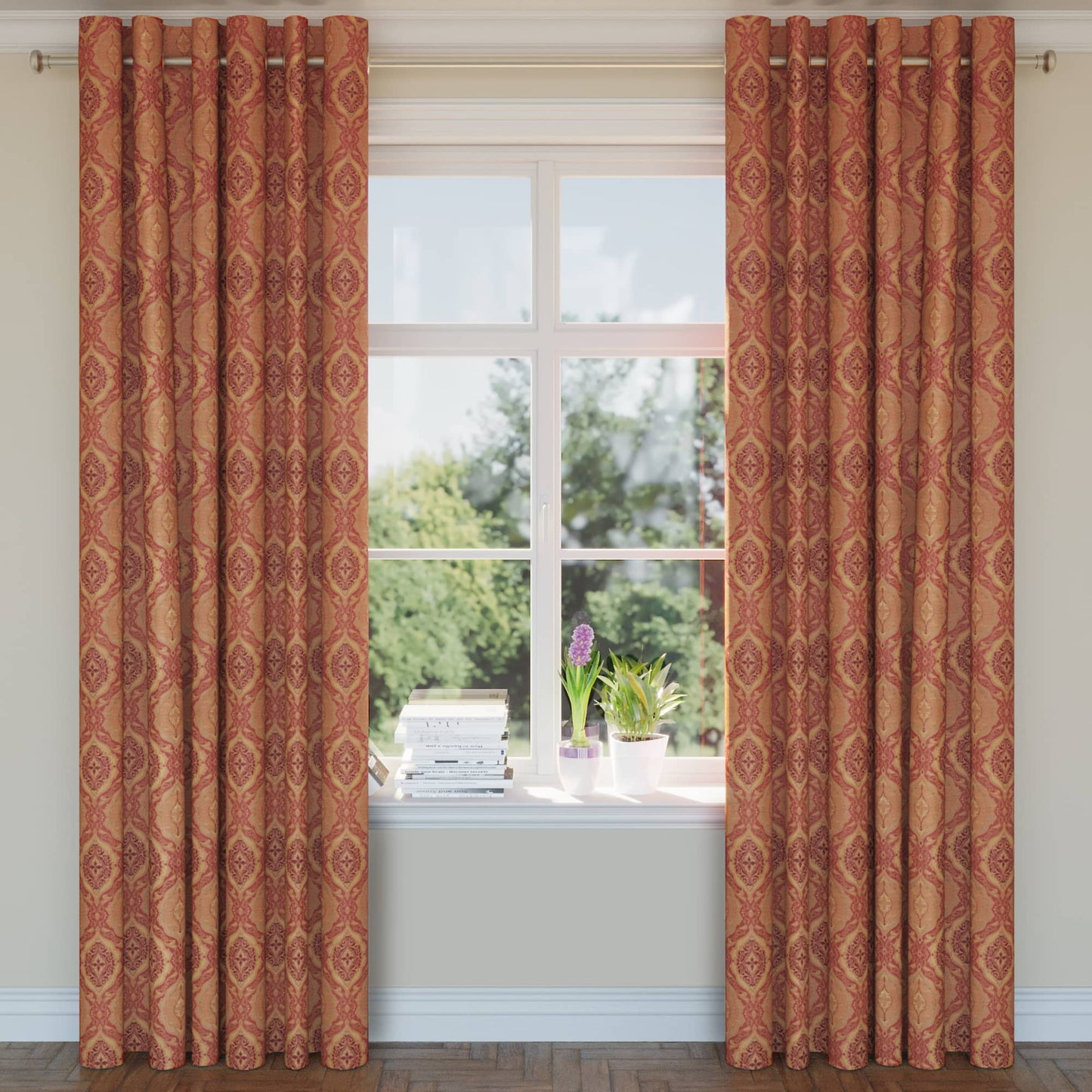 D1832 Damask Sienna Antoinette Red & Burgundy Charlotte Fabrics