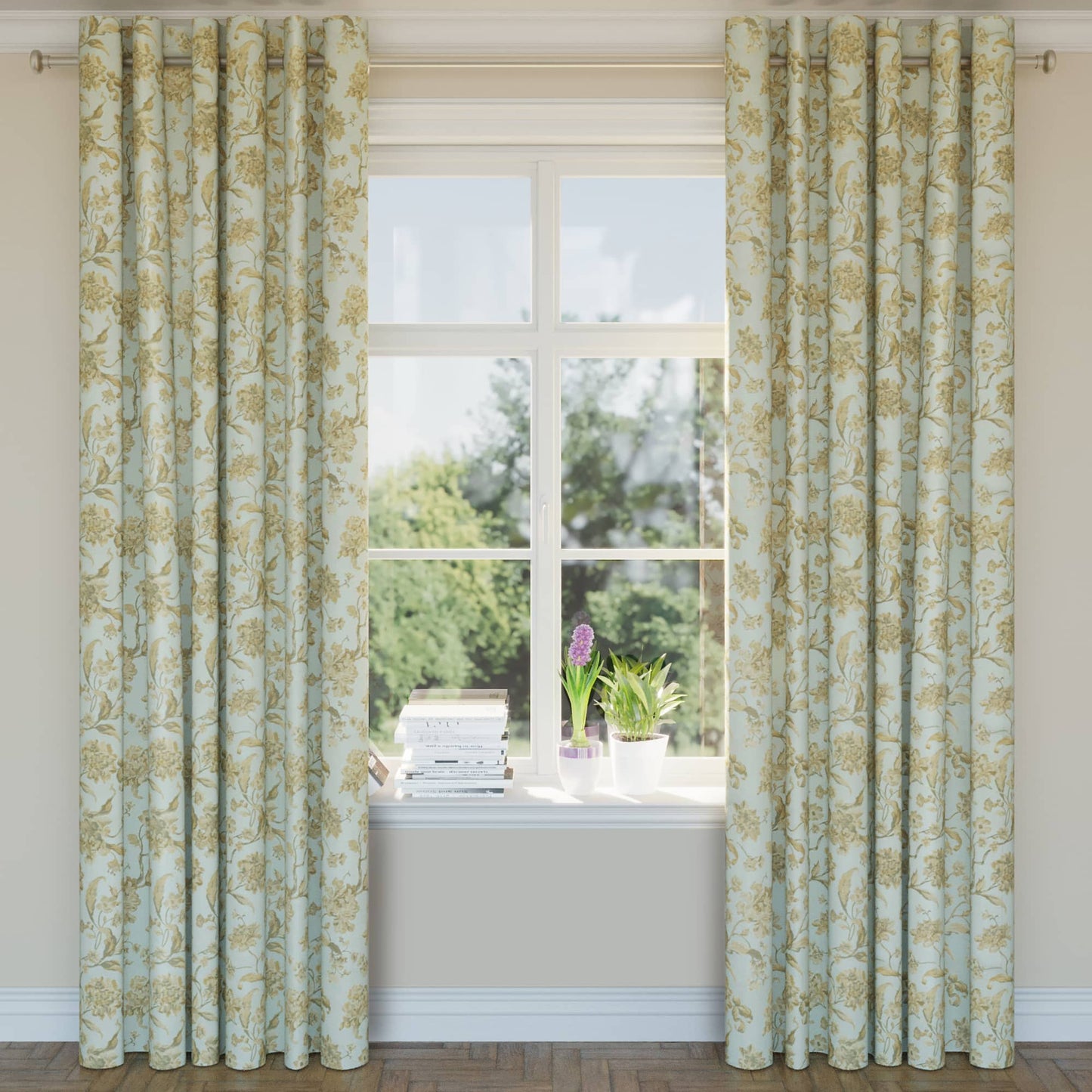 D1844 Floral Mist Cecile Aqua & Teal Charlotte Fabrics