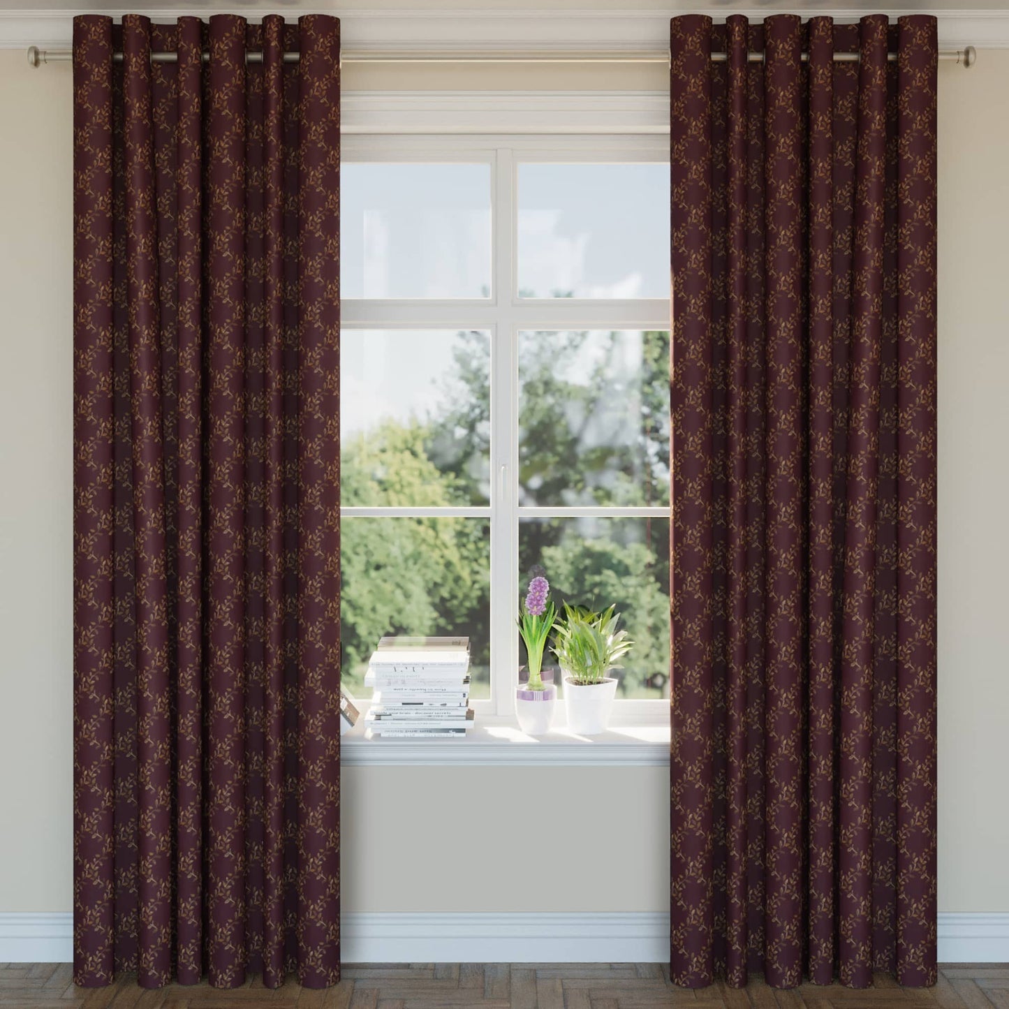 D1857 Diamonds,Leaves Aubergine Ella Purple Charlotte Fabrics