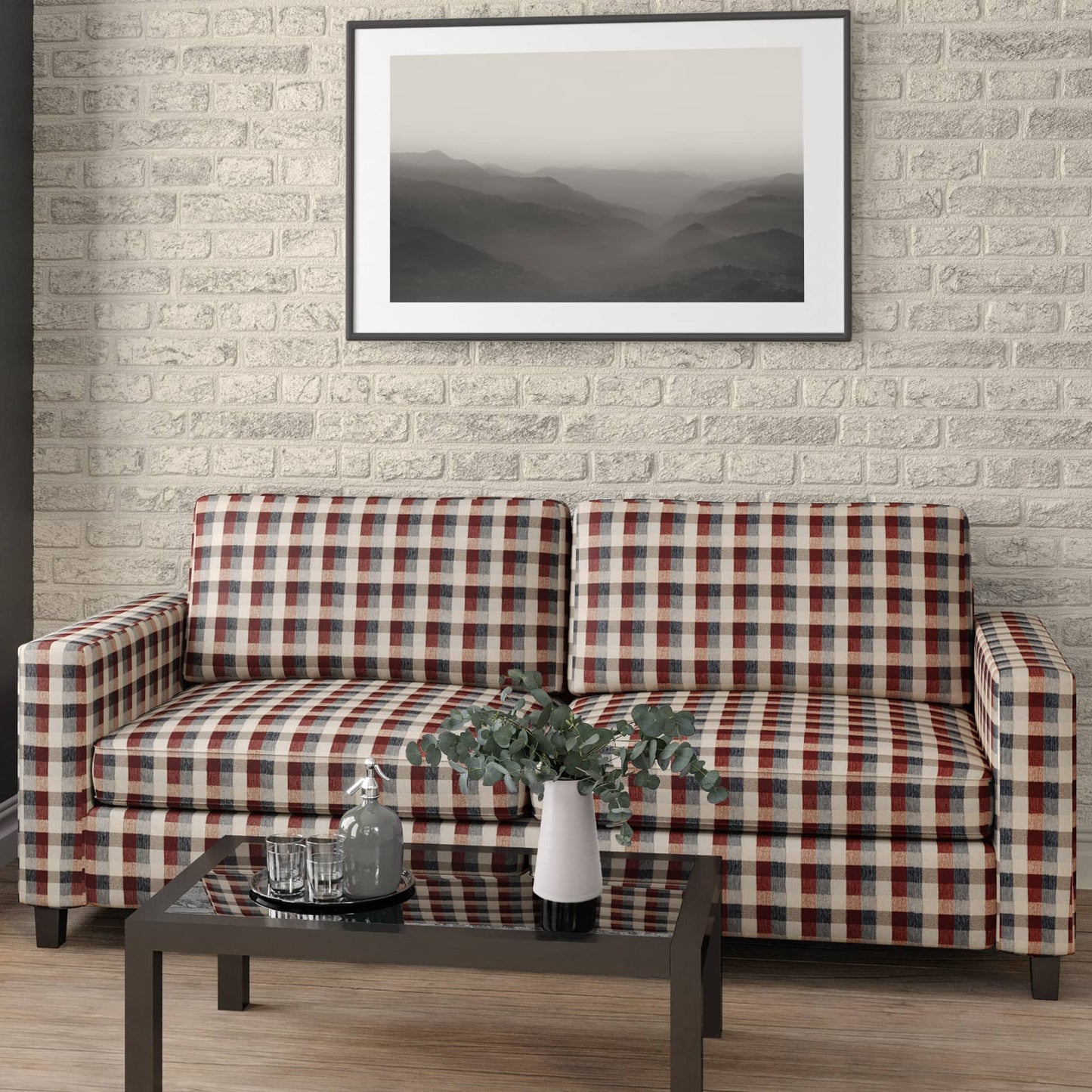 D1975 Check & Houndstooth,Plaid Oxblood Blue,Red & Burgundy Charlotte Fabrics