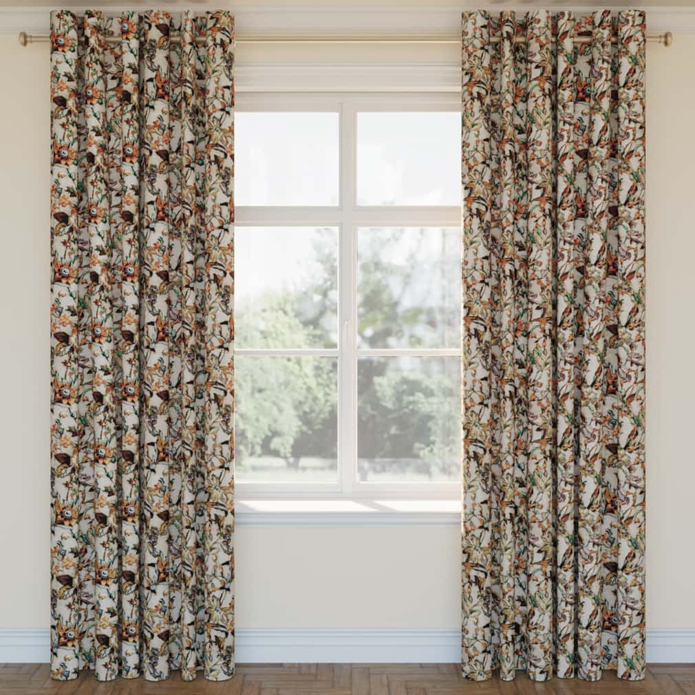 D2914 Floral Smoke Brown,Grey & Silver,Orange & Rust Charlotte Fabrics