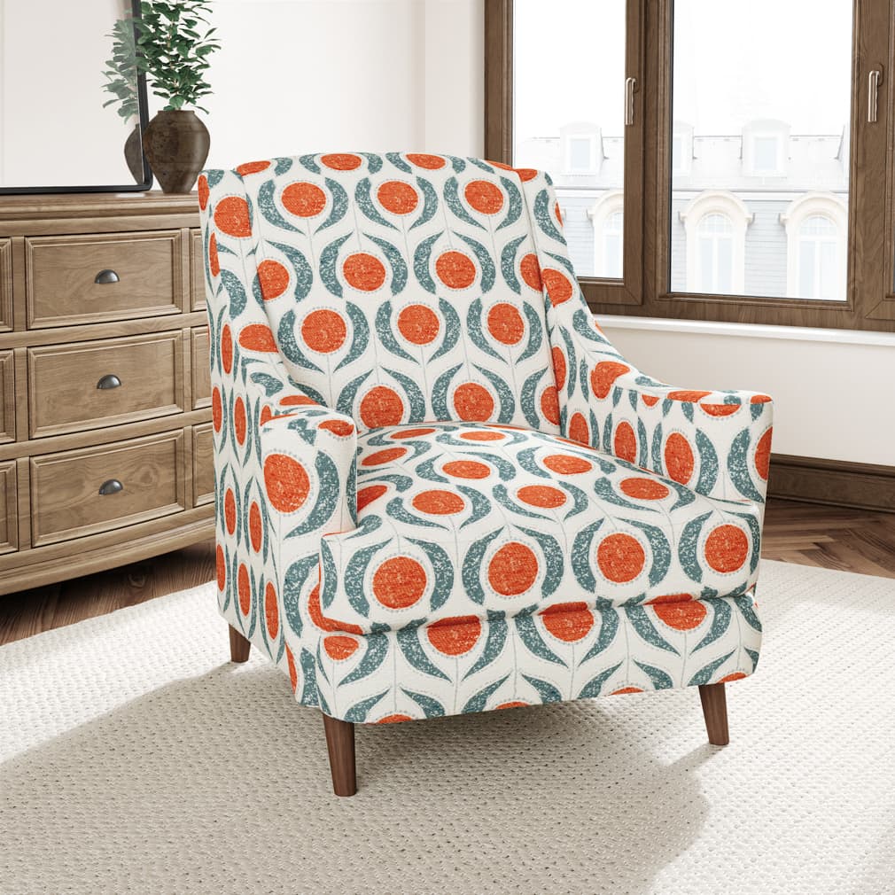 D3066 Abstract & Geometric Papaya Aqua & Teal,Orange & Rust Charlotte Fabrics