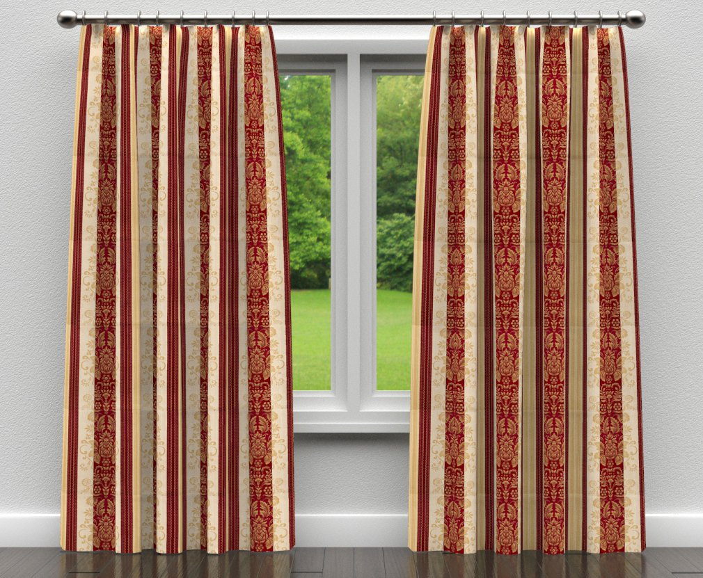 D317 Damask,Stripe Ruby Vintage Red & Burgundy Charlotte Fabrics