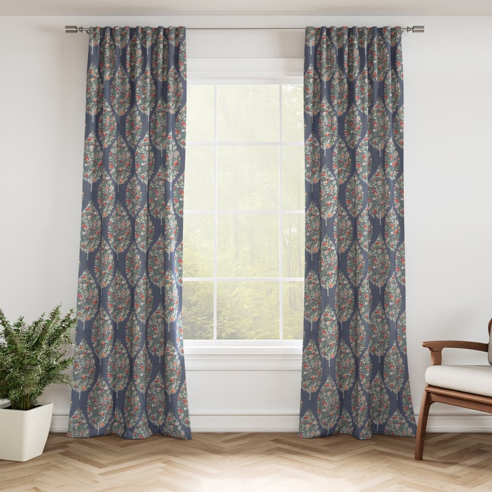 D3341 Floral Navy Blue Charlotte Fabrics