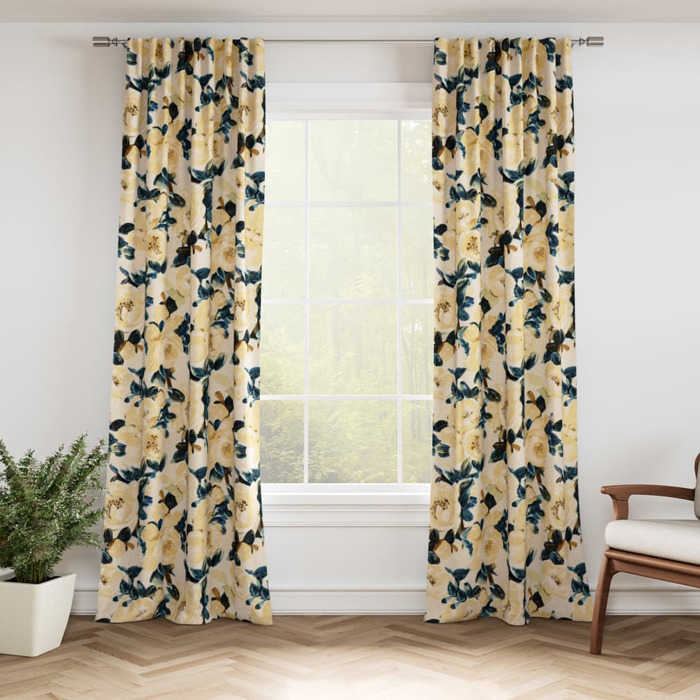 D3343 Floral Lemon Aqua & Teal,Gold & Yellow Charlotte Fabrics