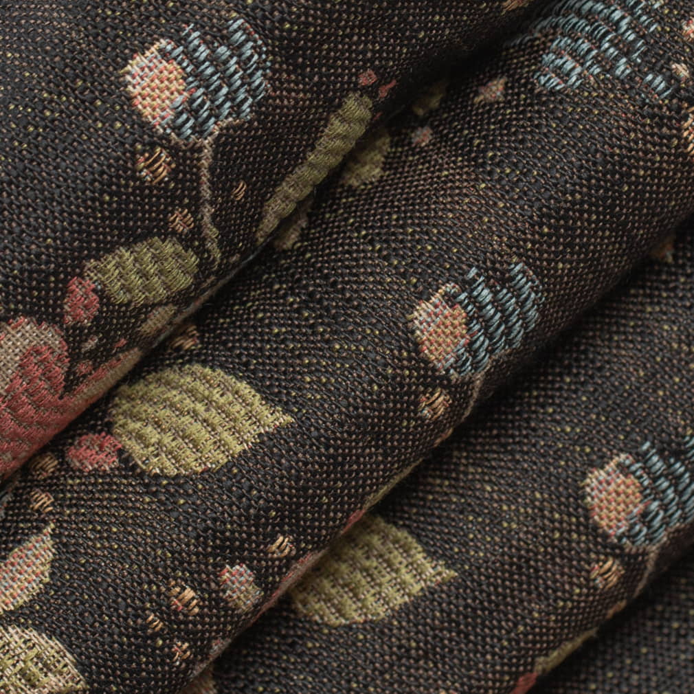 D4380 Floral Onyx Black,Blue,Coral & Peach Charlotte Fabrics