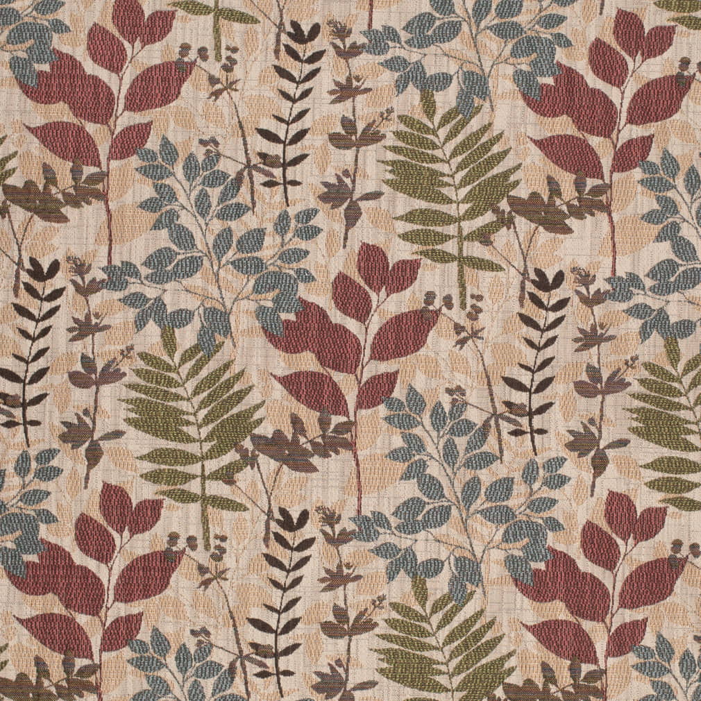 D4389 Leaves,Tropical & Botanical Blue,Red & Burgundy Charlotte Fabrics Tapestry,Woven Patterns