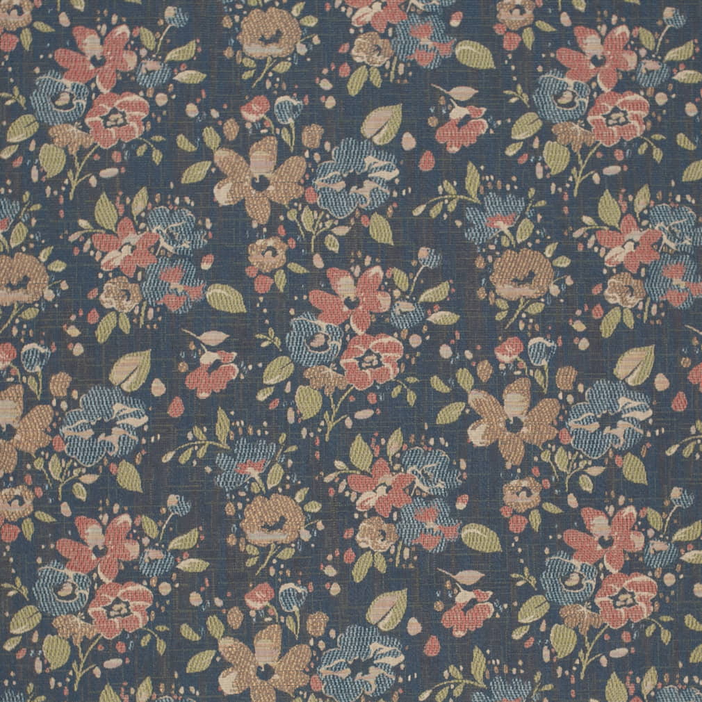 D4392 Floral Blue,Coral & Peach Charlotte Fabrics Tapestry,Woven Patterns
