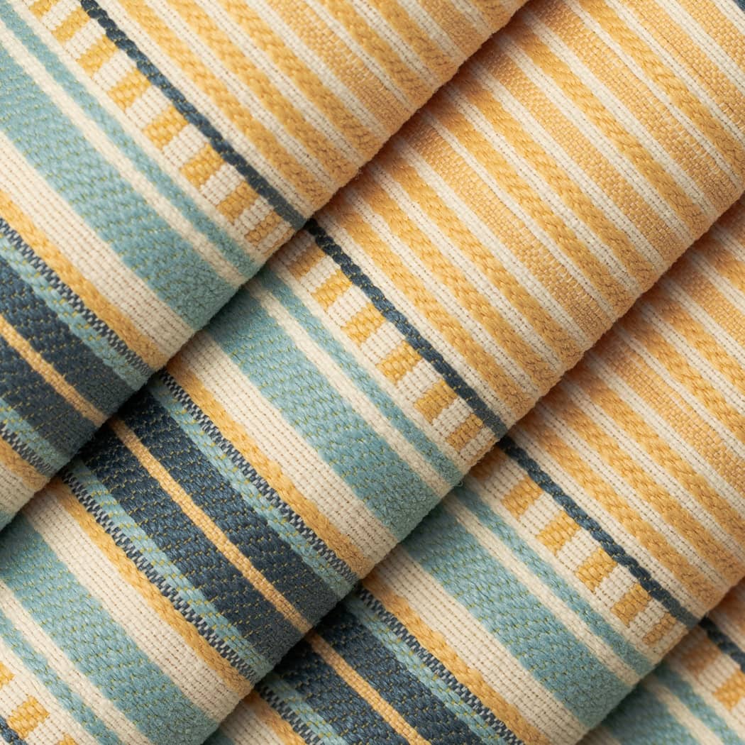 D4566 Stripe Terrace Sun Blue,Gold & Yellow Charlotte Fabrics