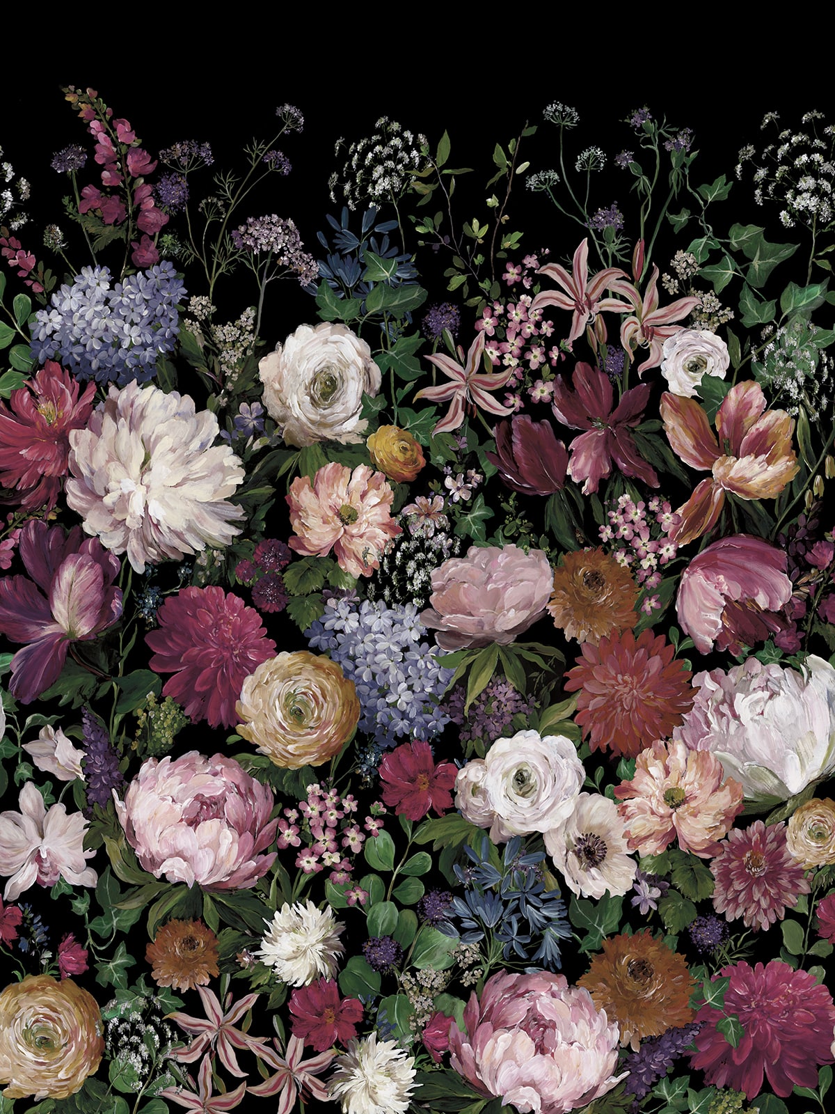 DBW3000M Daisy Bennett Designs West Boulevard Collection Wallpaper Garden Floral Mural Charcoal