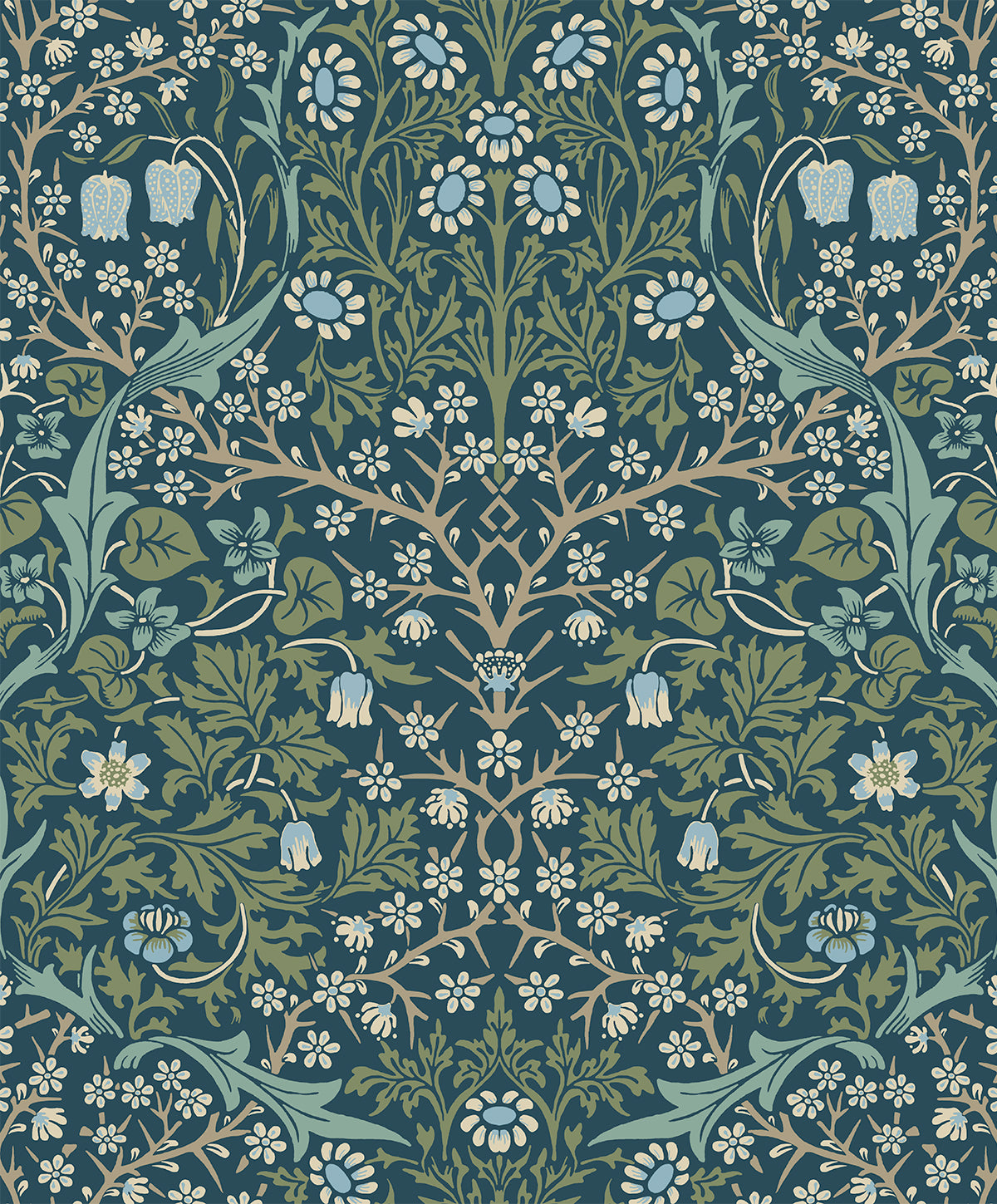 EP10102 Etten Studios Etten Prepasted Wallcoverings Wallpaper Victorian Garden Floral Prepasted Prussian Blue & Moss Green