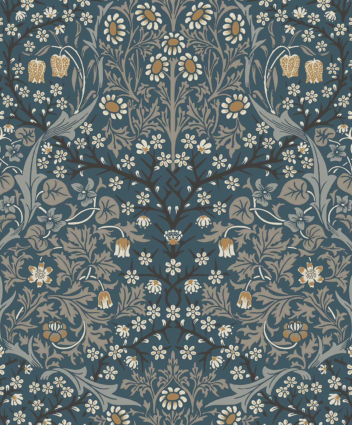 EP10112 Etten Studios Etten Prepasted Wallcoverings Wallpaper Victorian Garden Floral Prepasted Aegean Blue & Warm Stone