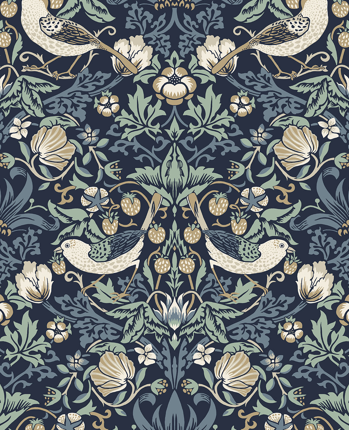 ET11212 Etten Studios Legacy Prints Wallpaper Fragaria Garden Navy Blue & Aloe