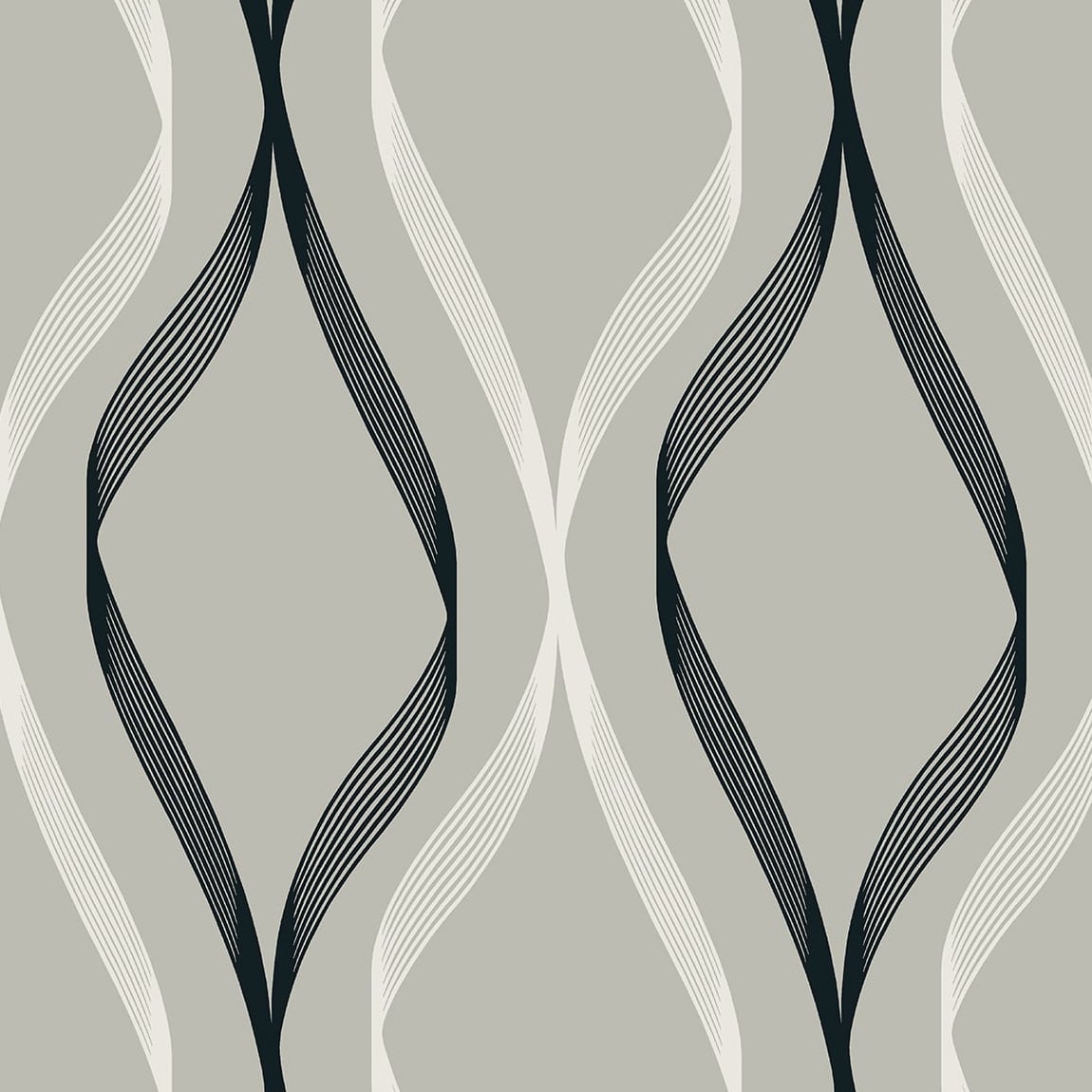 ET11808 Etten Studios Etten Studios Online Wallpaper Wave Ogee Fog Grey & Ebony