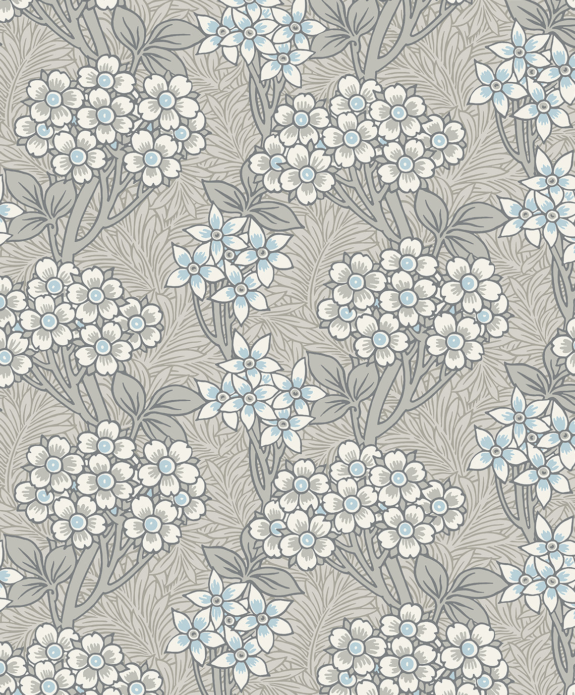 ET12005 Etten Studios Legacy Prints Wallpaper Floral Vine Daydream Grey & Carolina Blue