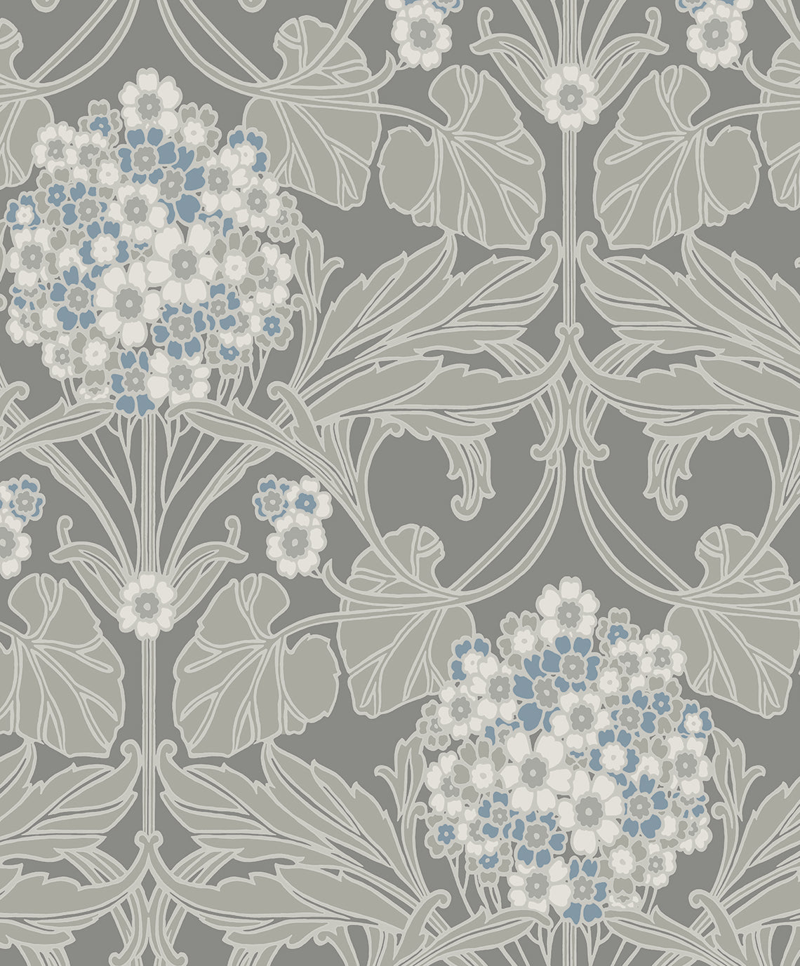 ET12105 Etten Studios Legacy Prints Wallpaper Floral Hydrangea Daydream Grey & Carolina Blue