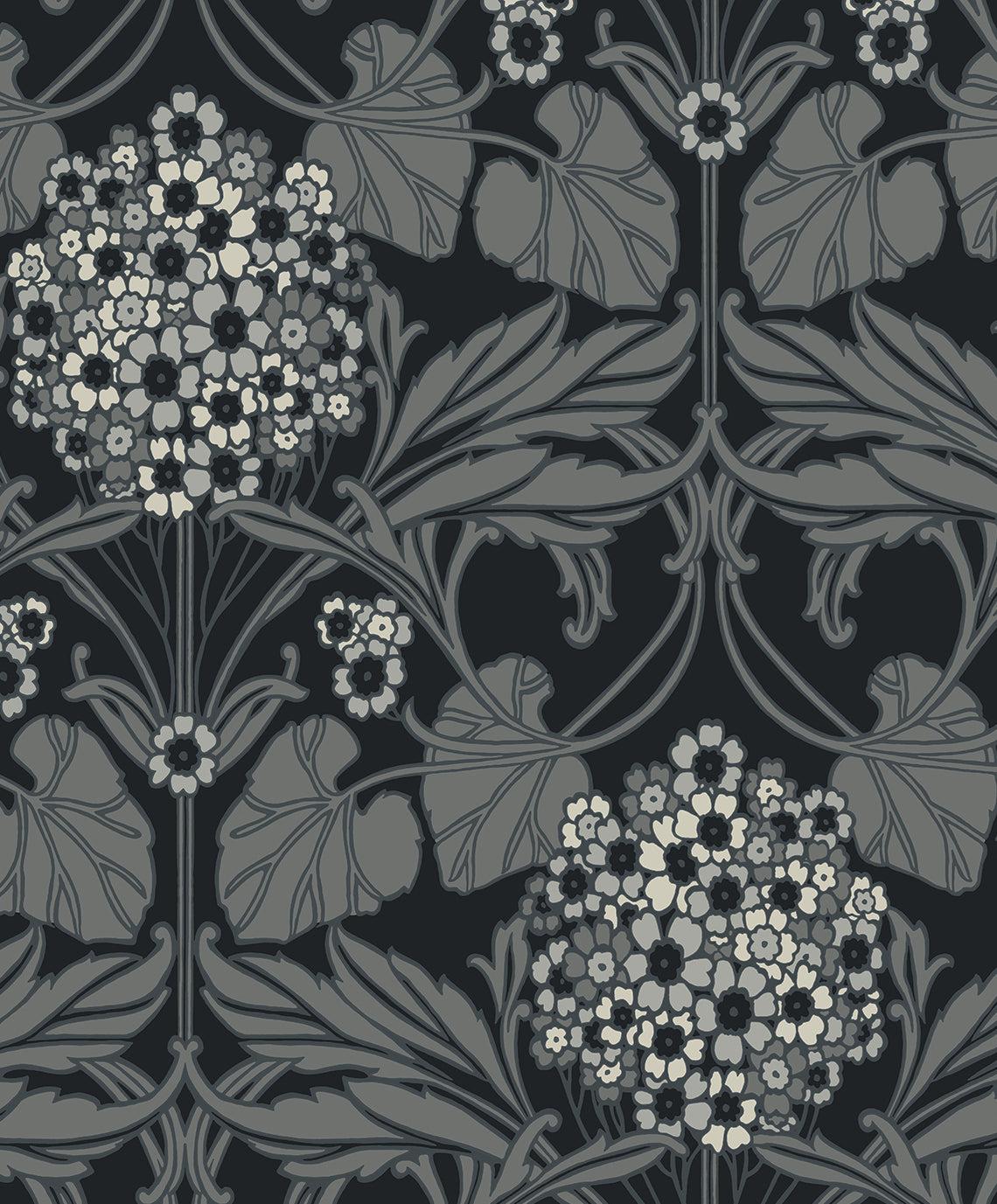 ET12120 Etten Studios Legacy Prints Wallpaper Floral Hydrangea Ebony & Charcoal