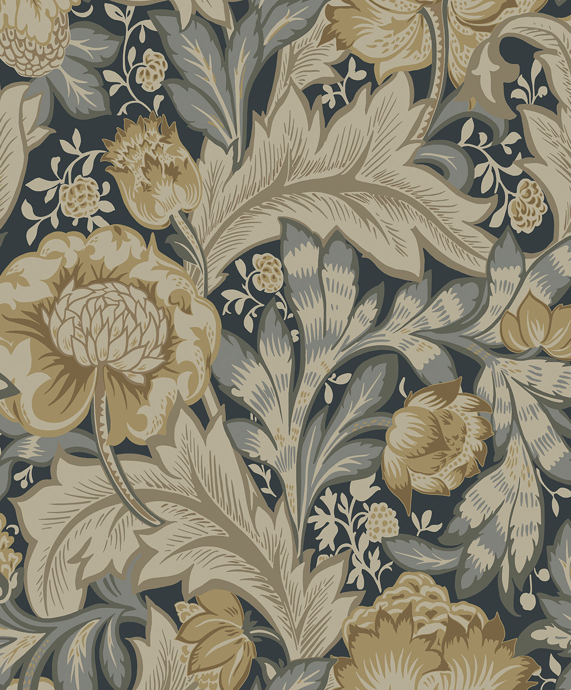 ET12308 Etten Studios Legacy Prints Wallpaper Acanthus Garden Midnight Blue & Beige