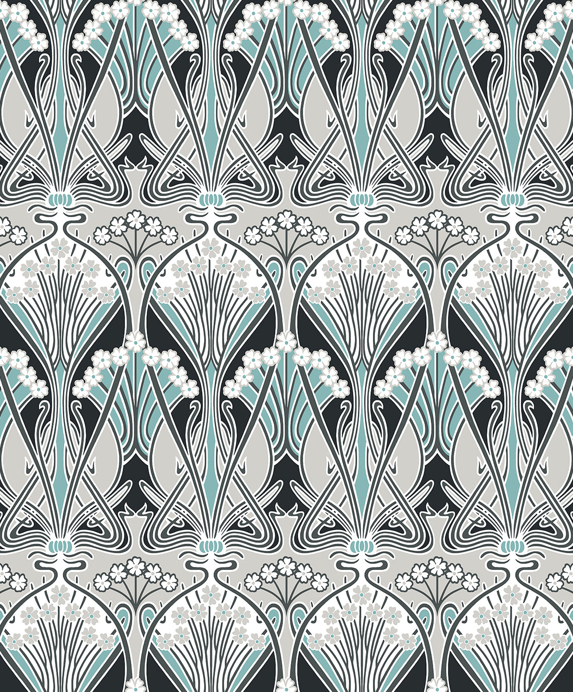 ET12404 Etten Studios Legacy Prints Wallpaper Dragonfly Damask Ebony & Aqua