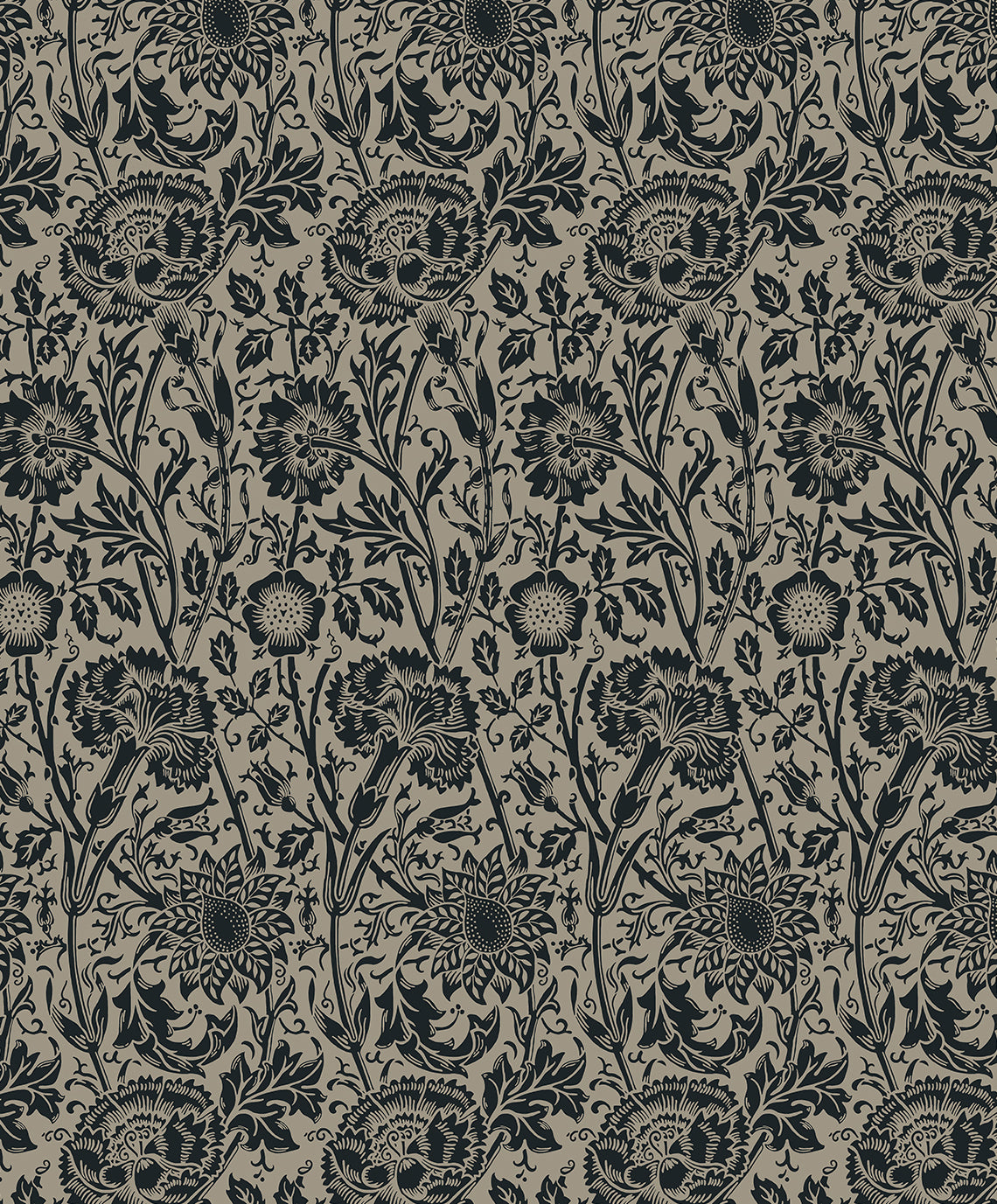 ET12518 Etten Studios Legacy Prints Wallpaper Tonal Floral Trail Taupe & Ebony