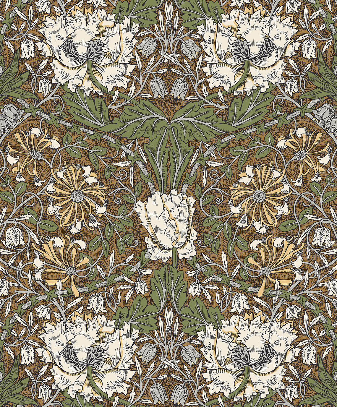 ET12606 Etten Studios Legacy Prints Wallpaper Ogee Flora Dijon & Sage