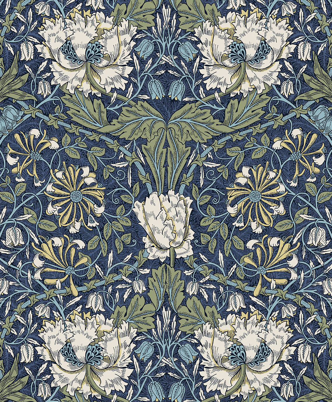 ET12612 Etten Studios Legacy Prints Wallpaper Ogee Flora Indigo Dye & Thyme