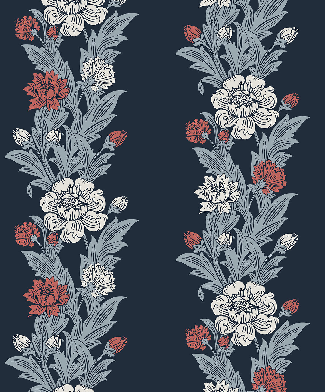 ET12712 Etten Studios Legacy Prints Wallpaper Blooming Stripe Deep Navy & Berry